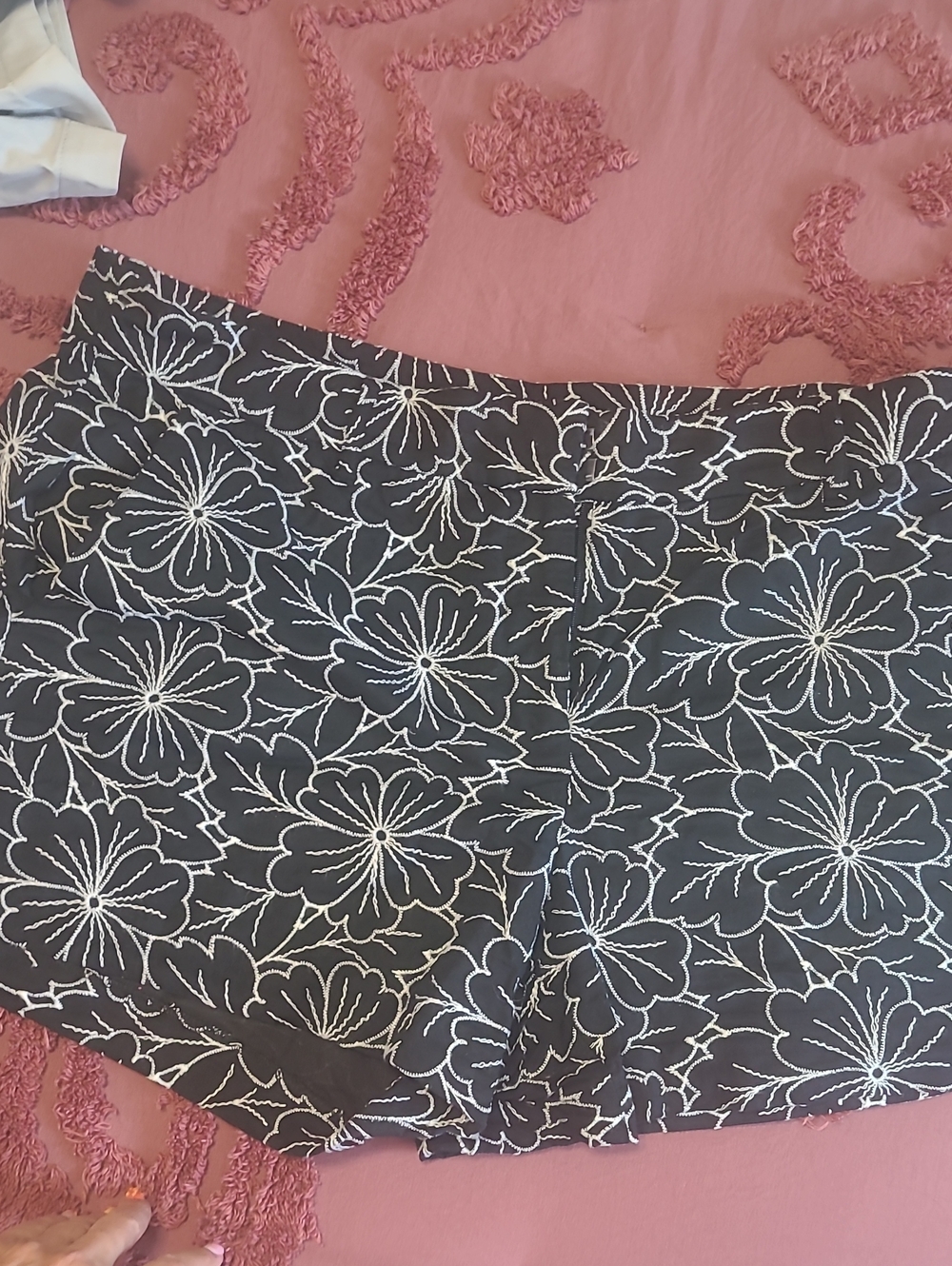 LOFT Black Shorts with White Floral Embroidery